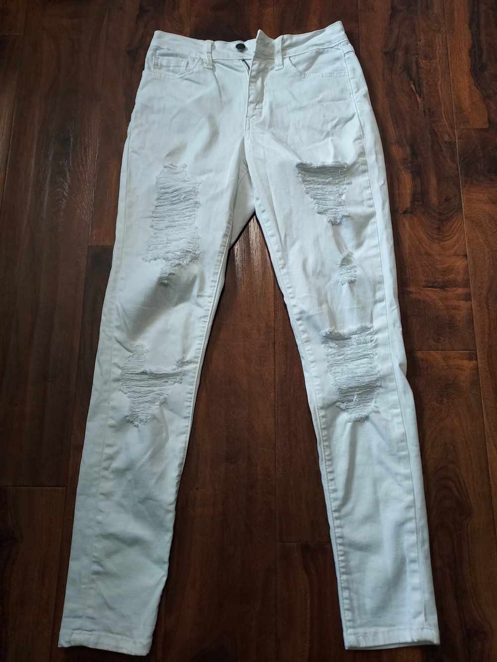 Fashion Nova White High-Rise Distressed Skinny Jeans